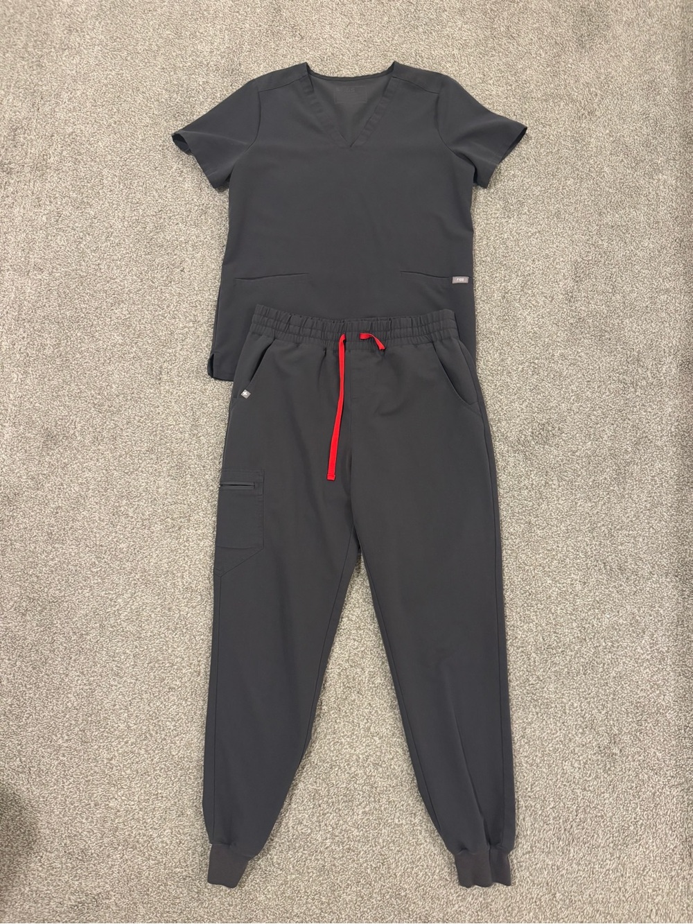 Figs Charcoal Jogger Scrub Pants with Red Drawstring